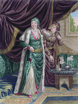 The Sultana Asseki, from the 'Recueil d'estampes sur les Costumes du Levant', engraved by Gerard Jean Baptiste Scotin (1671-1716) 1707-08 (coloured engraving)