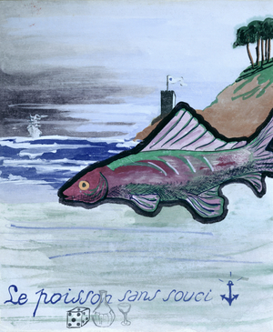 The Fish Without Worry, illustration for the handwritten collection of poems 'La Menagerie de Tristan' by Robert Desnos, 1932 (w/c on paper)