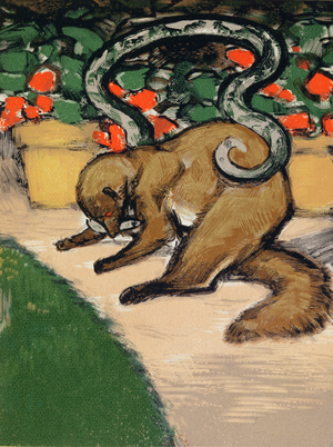 Rikki-Tikki-Tavi, illustration from 'The Jungle Book' by Rudyard Kipling (1965-1936) published in Paris, 1930 (colour litho)