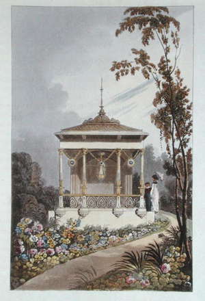 A Garden Alcove, illustration from 'Hints on Ornamental Gardening' by John Buonarotti Papworth, 1823 (coloured engraving) (see 171112)