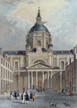 The Courtyard of the Sorbonne, mid 19th century (colour engraving)