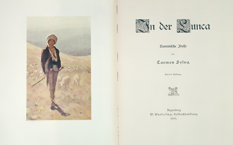 Title page of novel 'In der Lunca' by Carmen Sylva, published in Regensburg 1906 (colour litho)