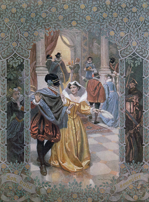 Illustration for a scene in 'Much Ado About Nothing', c.1900 (colour litho)