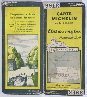 Michelin map indicating the state of the roads in Southern France, Spring 1929 (colour litho)