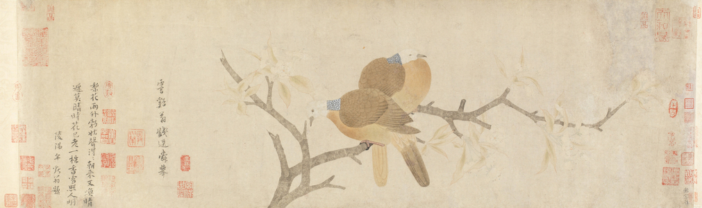 Doves and pear blossoms after rain, Yuan dynasty, late 13th century (ink & colour on paper)