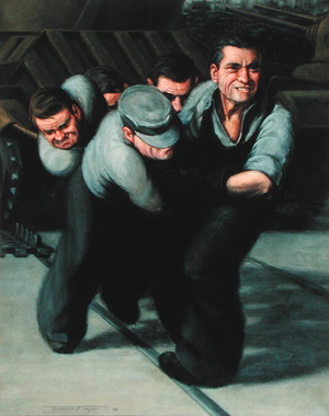 For Victory and After - Applying the Tracks, 1942 (oil on canvas)