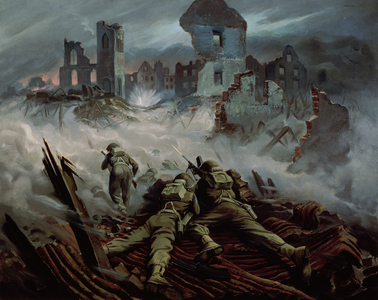 Stormont, Dundas and Glengarry Highlanders advancing to Caen, 1946 (oil on canvas)