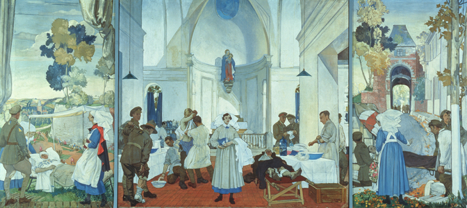 Canadian Stationary Hospital at Doullens (triptych) 1918 (oil on canvas)