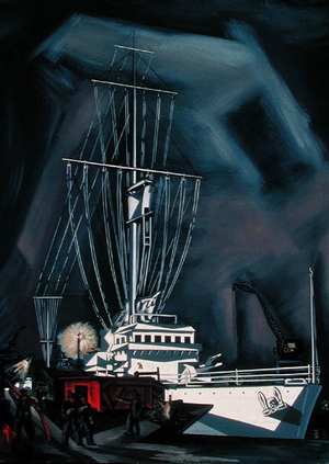 Outfitting a minesweeper at night, 1942 (oil on canvas)