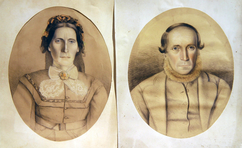 Portrait of a husband and wife, c.1880 (coloured chalks on paper)