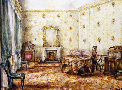 Drawing room interior in a country house, c.1848 (w/c on paper)
