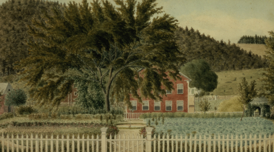 View of a Red House with a Picket Fence, 1854 (w/c with gouache on paper)