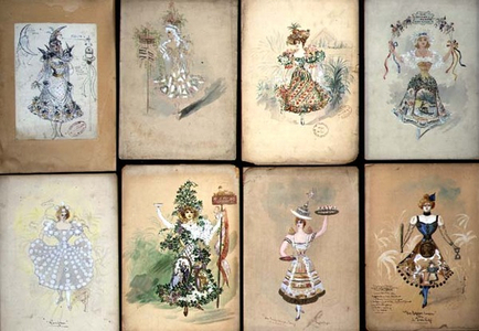 Eight designs for political slogans including 'Oranges and Lemons' and 'The Education of the Nation', 1890 (w/c on paper)