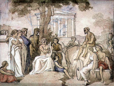 The Blind Man Playing a Lute (pen & ink, w/c and white heightening on paper)