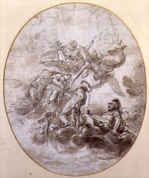 The Apotheosis of Hercules, design for a ceilng fresco for the Palazzo Pepoli in Bologna (pen & ink and sepia wash on paper)
