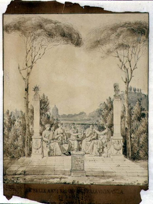 A Tribute to the Arts, 1810 (pencil and sepia w/c on paper)