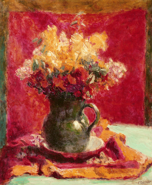 Green Jug with Flowers (oil on canvas)