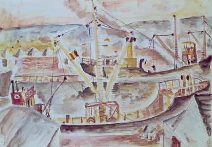 Ships Unloading, 1927 (pencil/w/c)