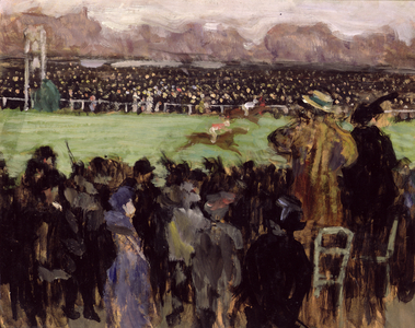 Racing at Auteuil (oil on paper)