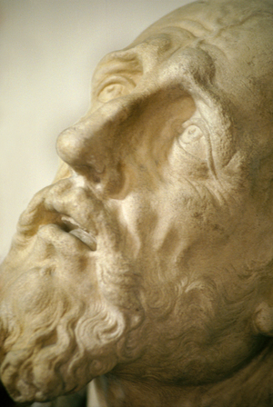 St. Francis receiving the stigmata, detail of the head, c.1580 (marble) (see also 248124, 248125 and 248127)