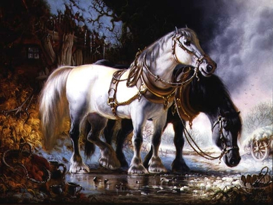 Shire Horses on a Winter's Day (one of a pair)
