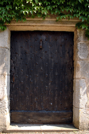 Wooden door studded from the 15th century in Walnut on serene (Yonne)