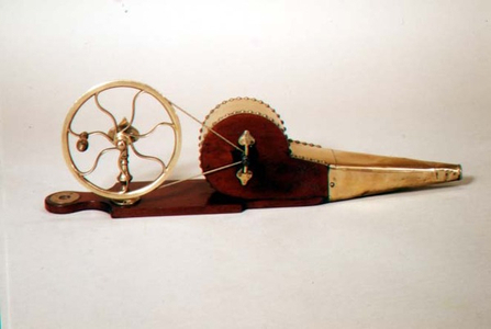 Bellows, mahogany and brass wheel mechanism for working them, English, 2nd half 19th century