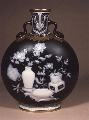 Minton flask, pate-sur-pate decoration, c.1870