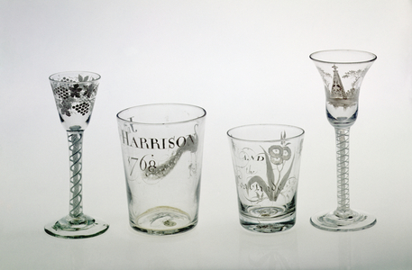 Glasses made by the Beilby family, c.1750 (enamelled glass)