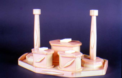 Dressing table set in pink and green Bakelite, c.1930