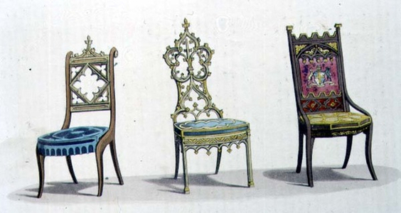 Gothic chairs (pl. 167) from Ackermann's Repository of Arts, Literature, Commerce, Manufactures, Fashion and Politics, published from 1809-28