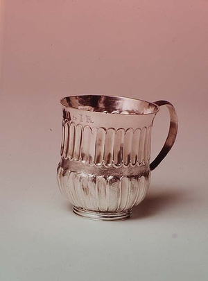 Christening mug decorated with fluting and matting, designed by William Bainbridge, 1698 (silver)