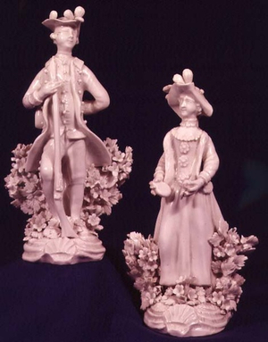 Two Worcester figures supported by a bocage, Dr. Wall period, 1740-74 (ceramic)