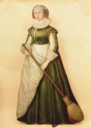 Dummy board figure of maidservant, Jacobean, mid-17th century