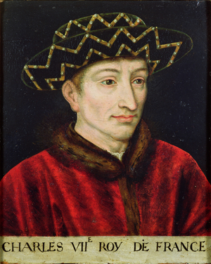 Portrait of Charles VII (1403-61) King of France (tempera on panel)