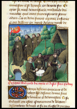 Ms 722//1196 fol.156r St. Theobald the Hermit (1017-66) from Le Miroir Historial, by Vincent de Beauvais (vellum)