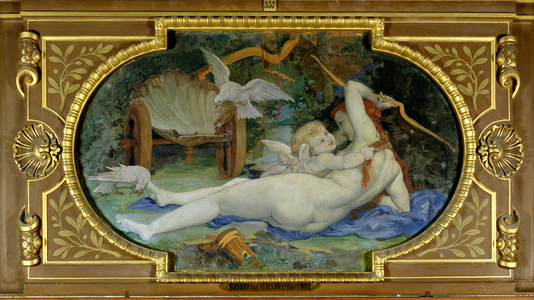 Venus Playing with Cupid, 1858 (oil on panel)
