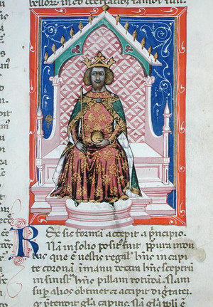 Ms 286/1075 fol.3v The King, from the Latin edition of 'Libellus de Moribus' written by Jacques de Cessoles (vellum)