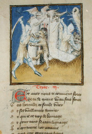 Ms 492/1667 fol.111r Hercules Personifying Strength, from 'L'Epitre d'Othea a Hector' (vellum)