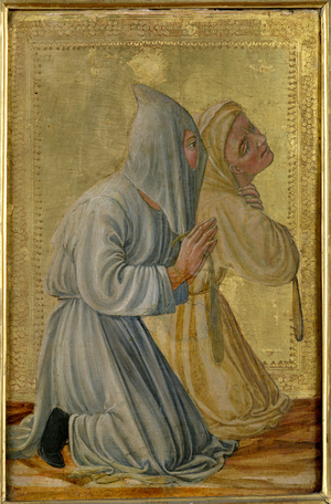 Two Kneeling Flagellants, c.1450 (oil on panel)