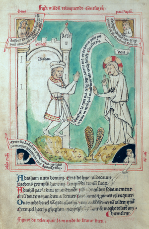 Ms 738/1401 fol.117v The Calling of Abraham, from the manuscript by Jean de Stavelot, from the 'Collection of Writings on St. Benedict, (1432-37)' (vellum)