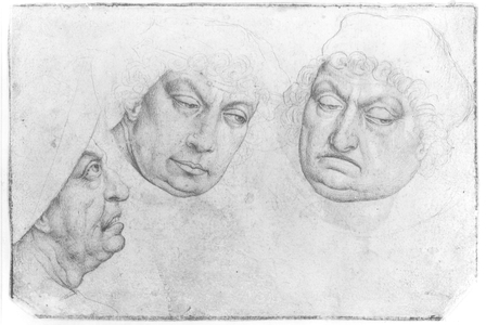 Three Men's Heads (pencil on paper) (recto)  (see 160139 for verso)