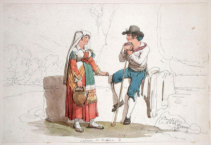 Peasant and Woman from Cervara, 1825 (watercolour & pencil on paper)