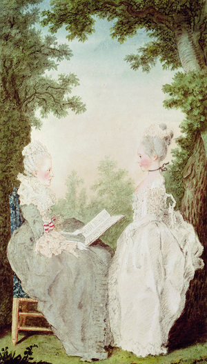 Marie-Charlotte-Hippolyte de Saujon (1725-1800) Countess of Boufflers-Rouverel and Therese, Daughter of a Bourgeois from Luneville, 1768 (w/c on paper)