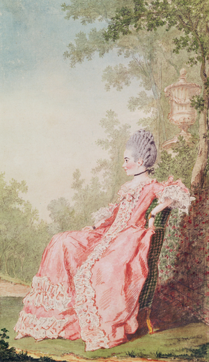 Mrs de Senac, wife of the general farmer (pencil, watercolour & gouache on paper)