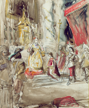Cardinal Richelieu (1585-1642) Saying the First Mass at the Palais Royal, c.1828 (watercolour & pencil on paper)