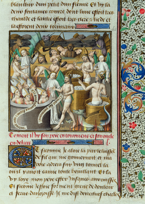Ms 722/1196 fol.122r How he saw his father in torment and his uncle in ecstasy, from Le Miroir Historial, by Vincent de Beauvais (vellum)