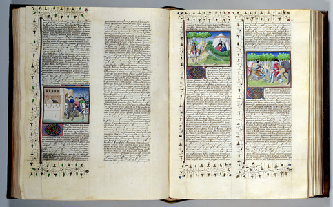 Ms 648/404 fol.192v & 192r Two pages of the open manuscript, from the Roman des Chevaliers Galaad, Tristan et Lancelot (vellum)