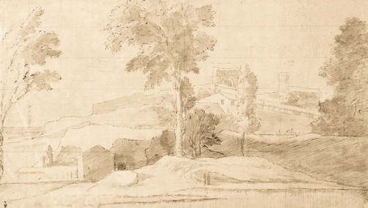 The Belvedere, study of a landscape (pen & ink wash on paper) (recto of 425247)