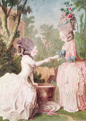 Madame de la Houze et Mademoiselle de Longueil  (pencil, watercolour, gouache and red chalk on paper) c.1780